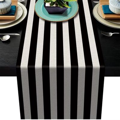 Table Runner 1PCS Geometric Stripe Linen Black & White Plaid Tablecloth Placemat Home Decoration Tablecloth Tea Flag