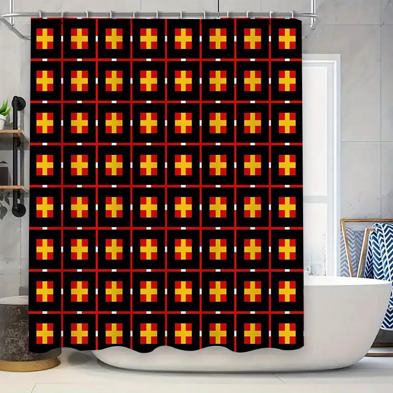 

Stylish 3D Geometric Pattern Shower Curtain Set for Bathroom Decor Bright Yellow Black Color Combination 90x180cm