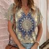 Casual Bohemian Print Women's Short Sleeve V-Neck Top T-Shirt