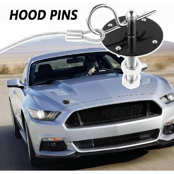 Hood P Kit For Car - Stainless Steel Hood Pin Lock Clip With Racing Lanyard For Fixing Car Hood Cover & Reduce Shaking - Universal Car Mods Exterior