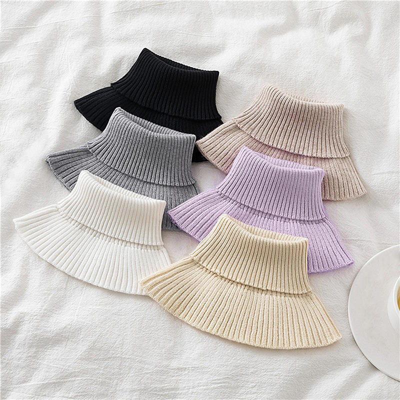 Autumn Winter Women's Fashion Warm Neck Protection Head Scarf Stretch Knitted Wool High Neck Collar