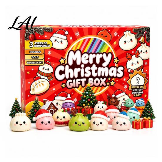 Holiday Countdown Squeeze Toys, Advent with Calendar Christmas Cute Silicone Dumpling Figures, Surprise Gift