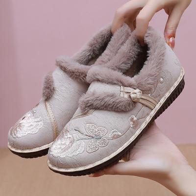 Winter Fleece Inside Loafer Shoes for Women Comfortable Outdoor Anti-Slip Shoes Women's Embroideries Warm Fur Lined Shoes Flat Platform Shoes
