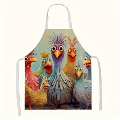 Flax Apron Colorful Chicken Pattern Sleeveless Kitchen Wear Home-cooked Apron Printed Bib Apron Kitchen Supplies.