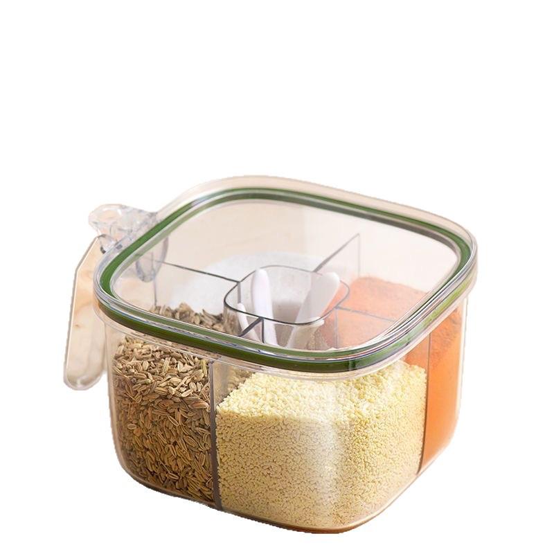 2026 Multi-Compartment Transparent Seasoning Box: Salt, Pepper & MSG Storage Solution