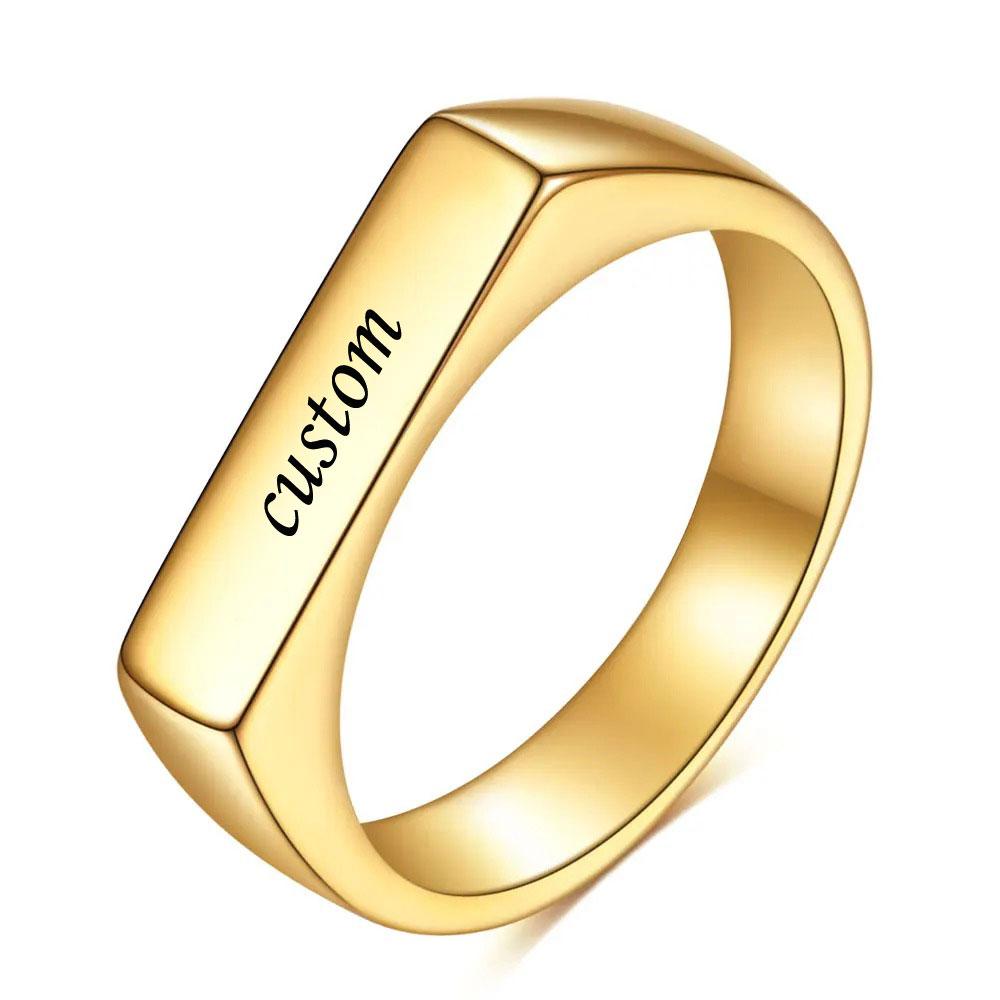 Customized Women Signet Ring Name Letter Pattern Logo Stainless Steel Rings Punk Candid Fashion Jewelry Male Wedding Accessories