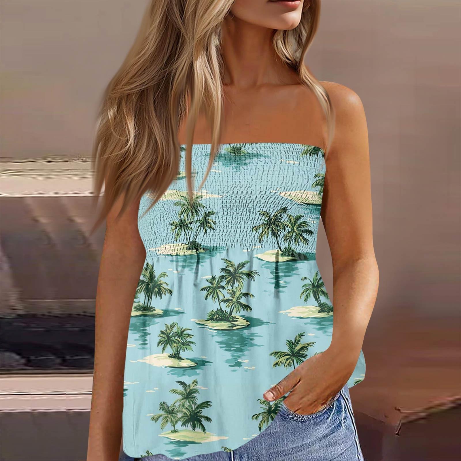 

Летние топы-трубы для женщин, милая сексуальная футболка без рукавов с открытыми плечами и цветочным принтом XL