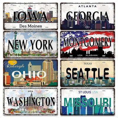 Poster Metallico Città Paese, Targa Vintage, Cartello in Latta per Indiana, Lansing, New York, Washington Wall, Decorazione Casa, 15x30cm