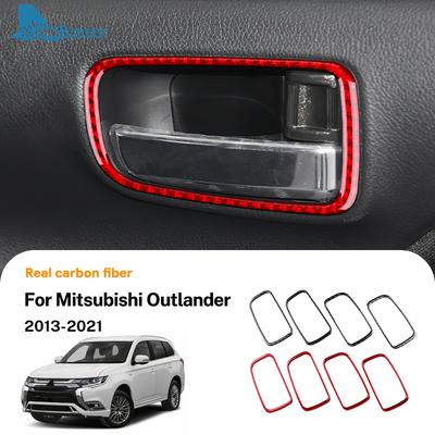 Dla Mitsubishi Outlander 2013-2018    Prawdziwa Miękka Naklejka z Włókna Węglowego Ramka Wewnętrznej Klamki Drzwi Samochodu Akcesoria LHD RHD