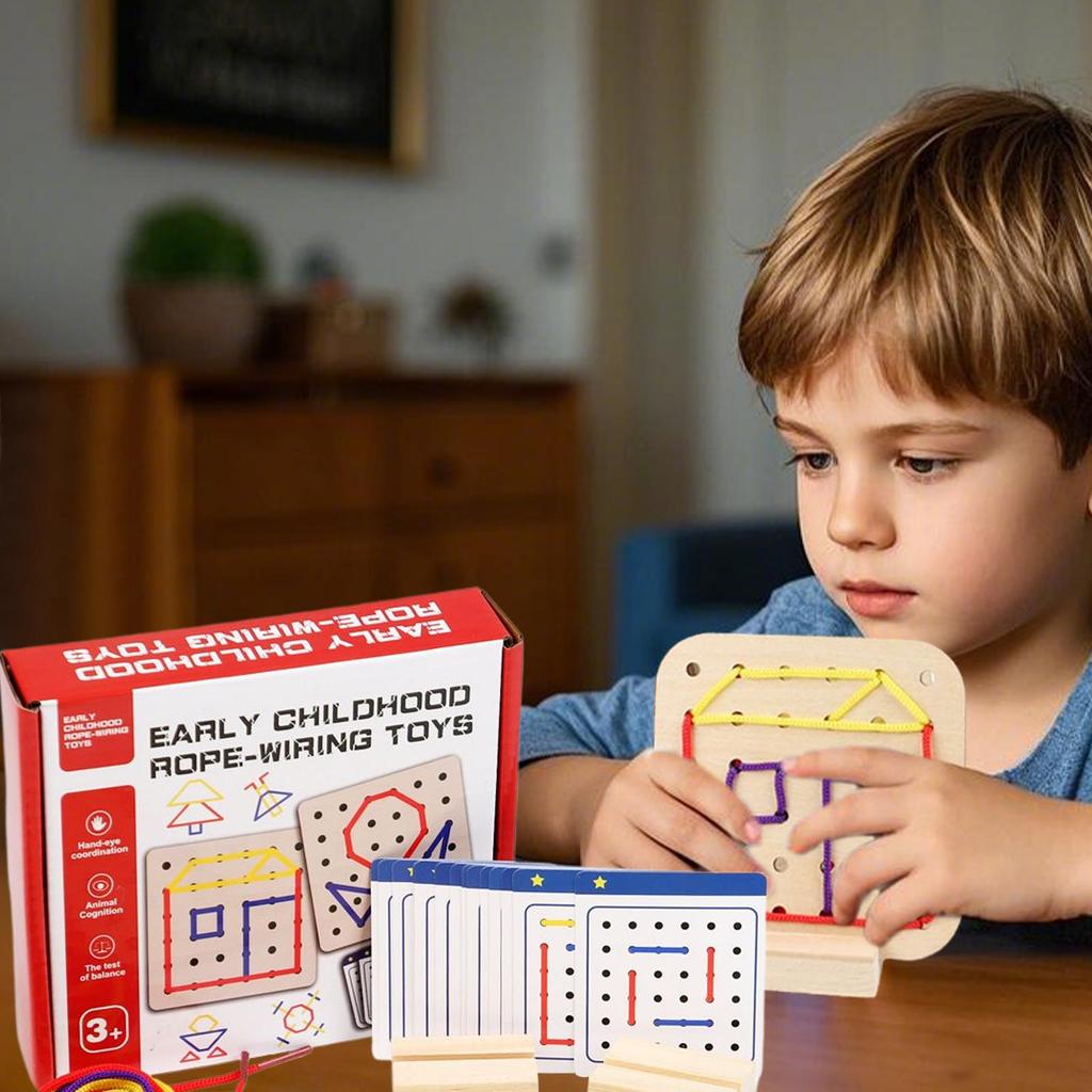 Montessori Teaching Aid Geometry Rope Threading Games Wooden Threading Set Children's Early Education Thinking Training Board