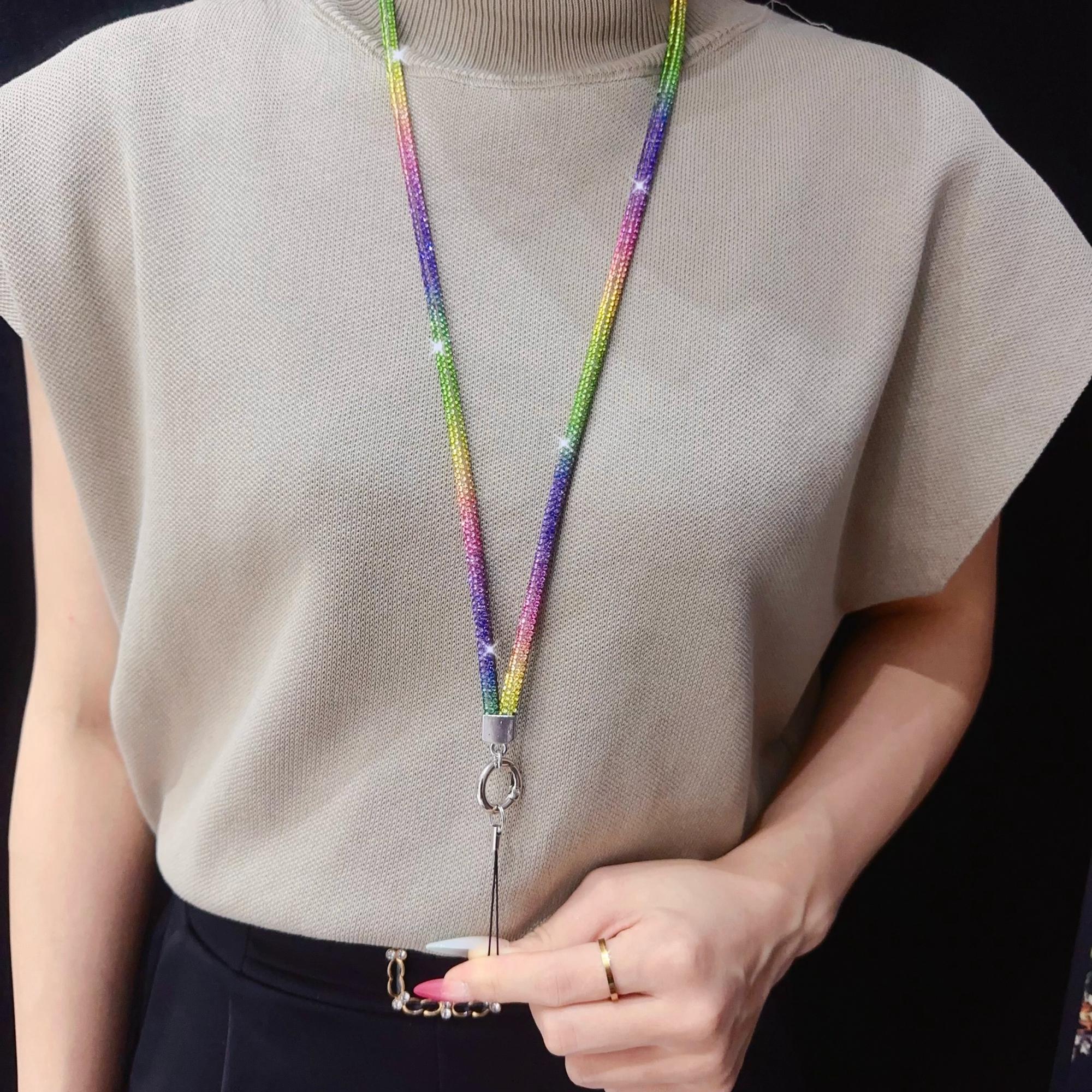 

Stylish Rhinestone Phone Lanyard Cotton Rope Neck Strap,Length: 80cm White