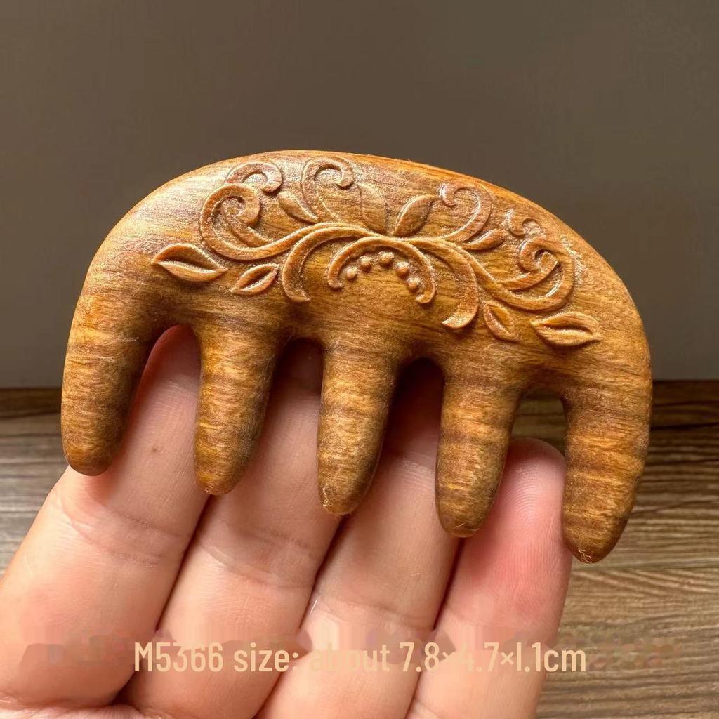 Green Sandalwood Carved Portable Scalp Massage Comb for Women