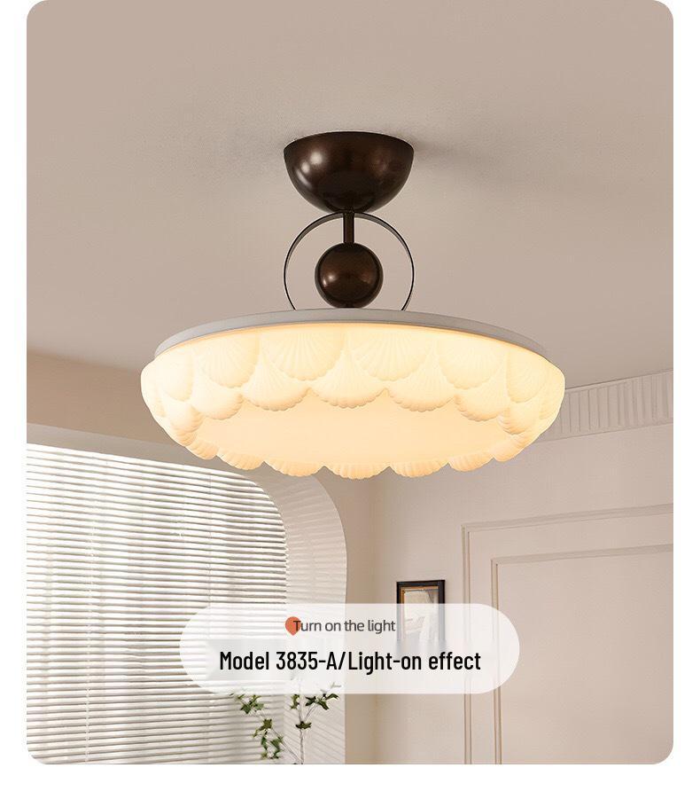 Modern Mid-Century Cream Bedroom Semi-Pendant Ceiling Light with Retro Eye Protection