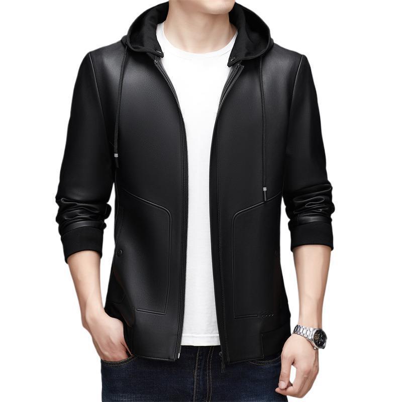 Men's Versatile Hooded Leather Jacket - Plus Velvet, Thickened Sheepskin, Warm Casual Dad Style Outerwear for All Ages