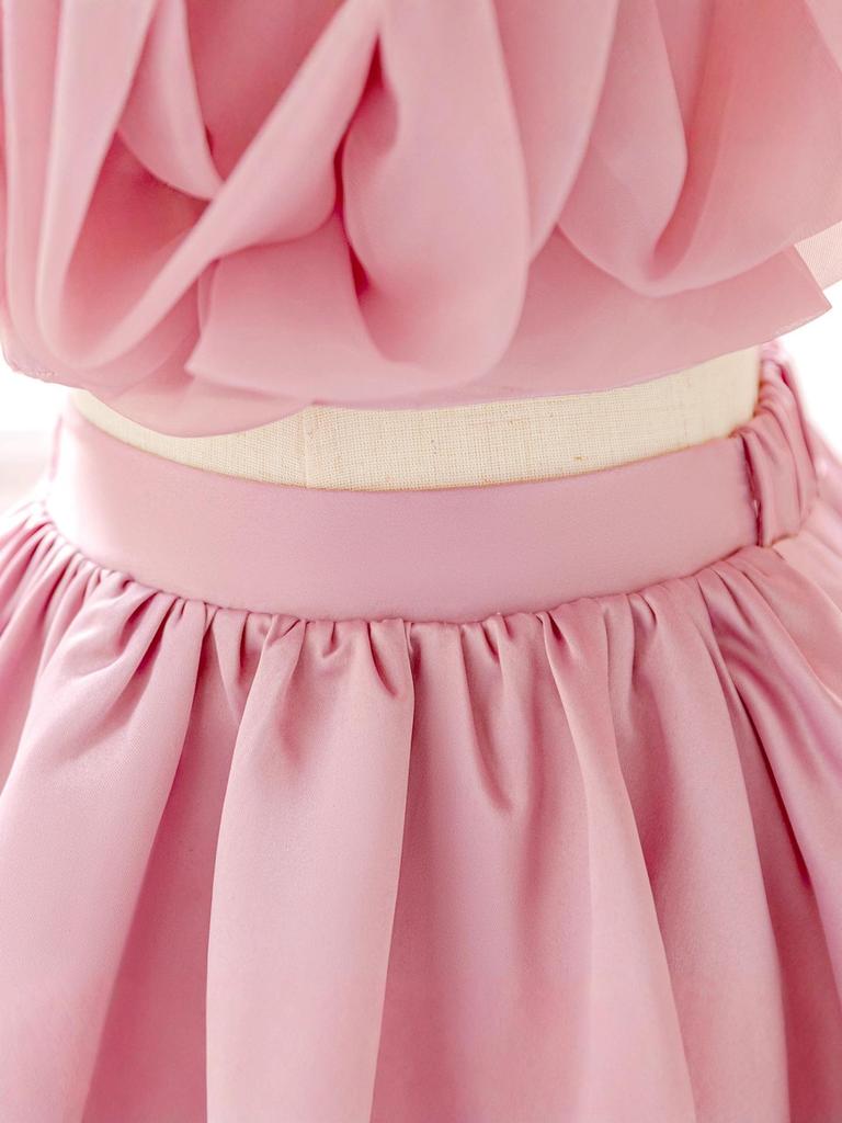 2025 Mädchen 3D Blumen Zweiteiliges Kleid mit voluminösem Rock – Festival & Abend Prinzessinnenkleid