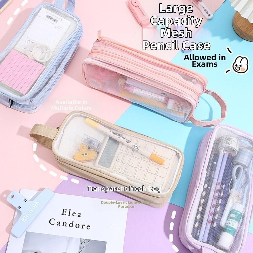 Transparent Pencil Case Mesh Stationery Pouch New Pen Organizer Bag Stationery