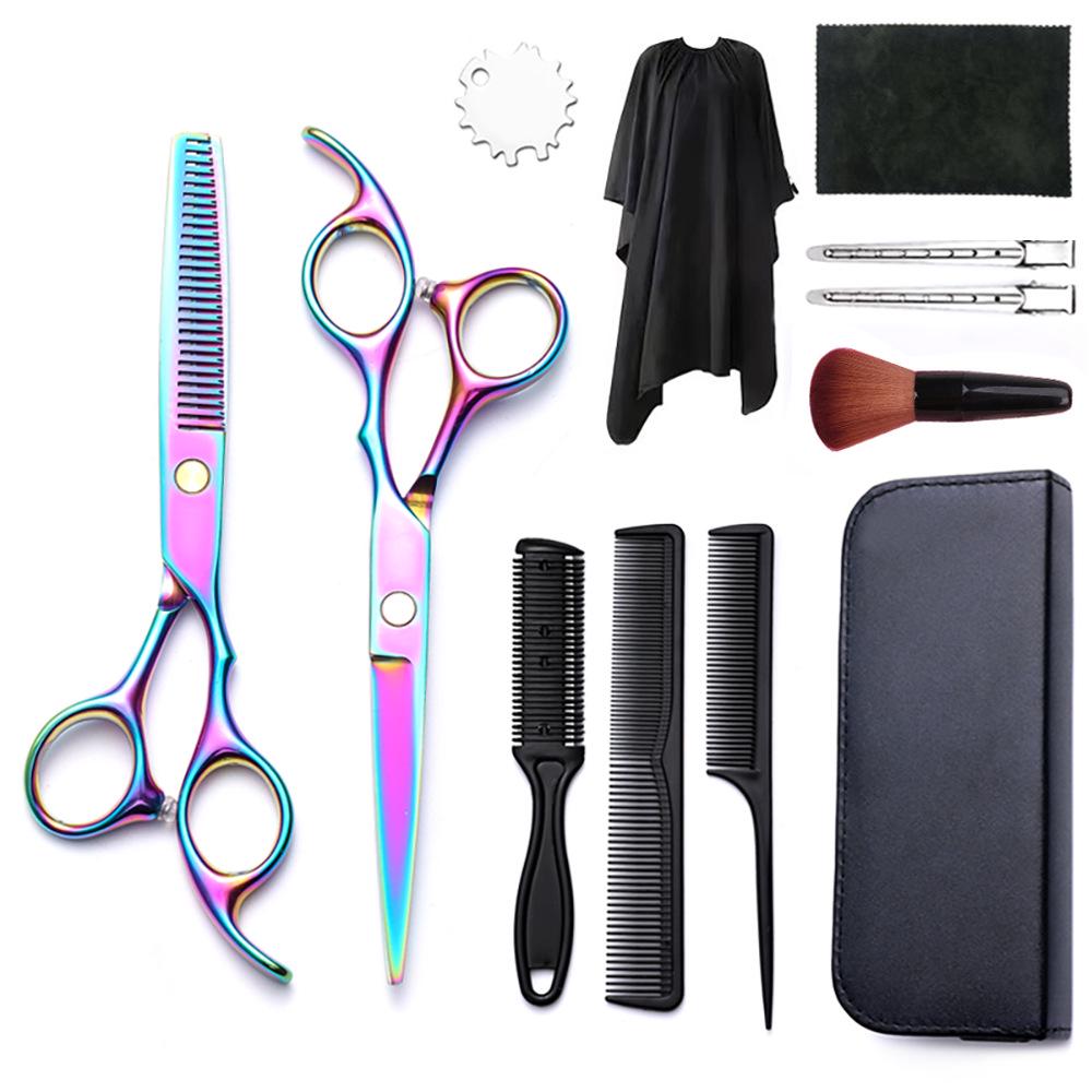 Hairdressing Scissors Set: Colored Straight-Tooth & Thinning Bangs Scissors for Professional Stylists