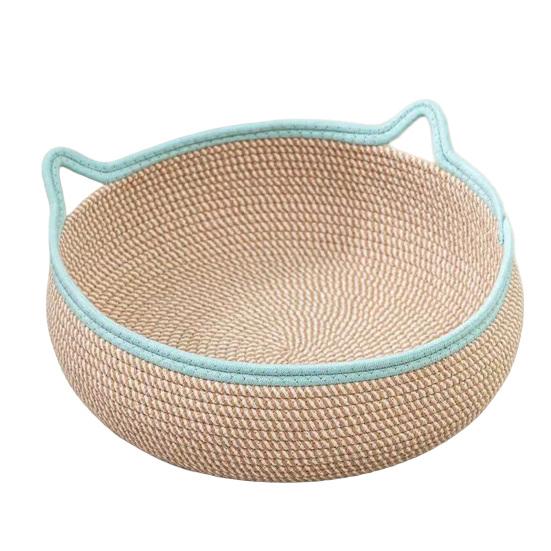 

Cat Basket Bed with Cushion Cotton Rope Handwoven Pet Bed Breathable Cat Ear Pet Bed for Indoor Cats S