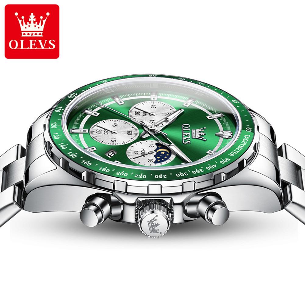 OLEVS Brand Luminous Calendar Waterproof Business Fashion Three Eye Six Pin Business Steel Band Men's Watch 2945