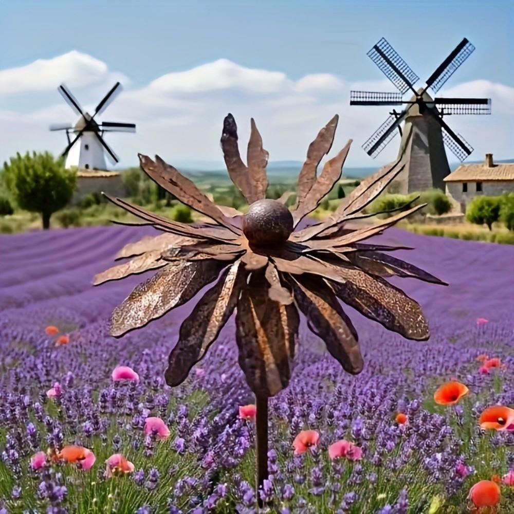 Rusted Metal Daisy Garden Stake Rustic Cornflower Decoration Decorative Plant Stake Outdoor Lawn