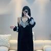 Golden Velvet Sexy Pajamas Women's Chest Pad Suspender Pajamas Two-piece Set Long Over Knee Pure Desire High-end Homewear