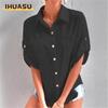 Camicette e camicie con collo a polo, maniche corte, stampa tinta unita, moda casual da donna