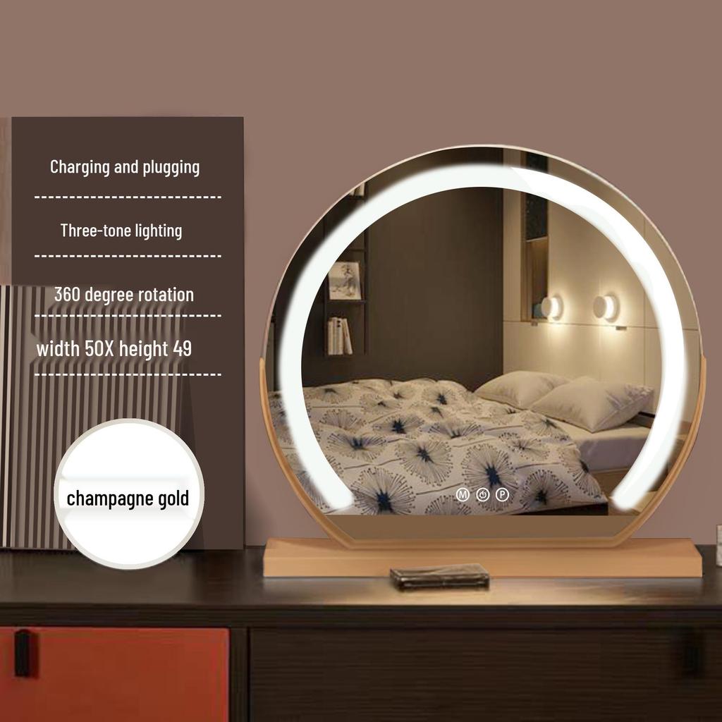 Compact LED Makeup Mirror with Three-Color Fill Light, Smart Touch Charging, Perfect for Dressers