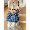 Korean Style Ruched Tote Bag, Plaid Large Capacity Shopping Handbag, Chic Versatile Single Shoulder Commuter Purse KTB