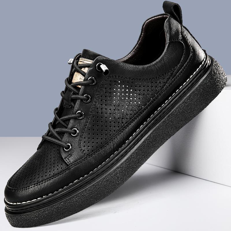 Fashion Style Mens Genuine Leather Flats  Summer Comfortable Male Sneakers Soft Versatile Hollow Out Footwear Leisure Walk Shoes