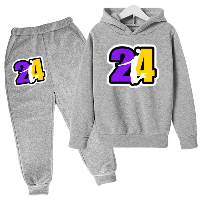 Children Clothing Hoodies +Pant Set Girls Boys3-12 Years Basketball 24 Print Toddler Leisure Coat Sports Suit Spring Autumn