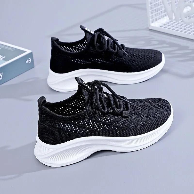 2024 Spring Summer Sneakers Leisure Fashion Running Mesh Breathable Women Soft Sole Zapatillas De Mujer Solid Lace Up Tennis