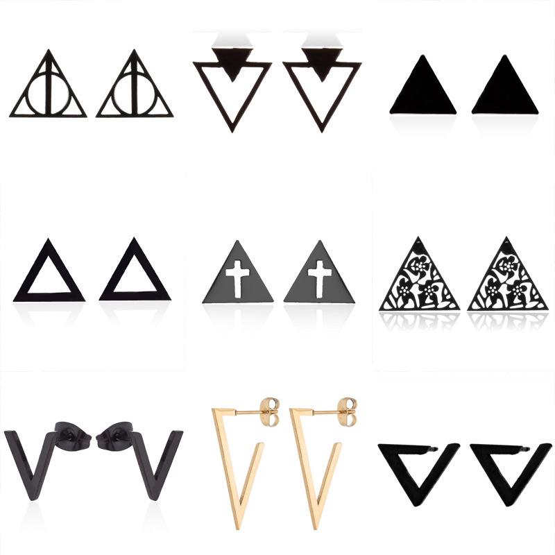 Korean Style Geometric Triangle Hollow Flower Ear Cuff Earrings for Women