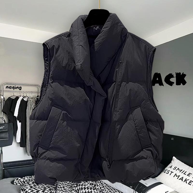 

Korean Style Stand Collar Diagonal Zipper Cotton Vest: Thick, Loose Fit for Autumn/Winter 2XL (suitable for 150-180 jin)
