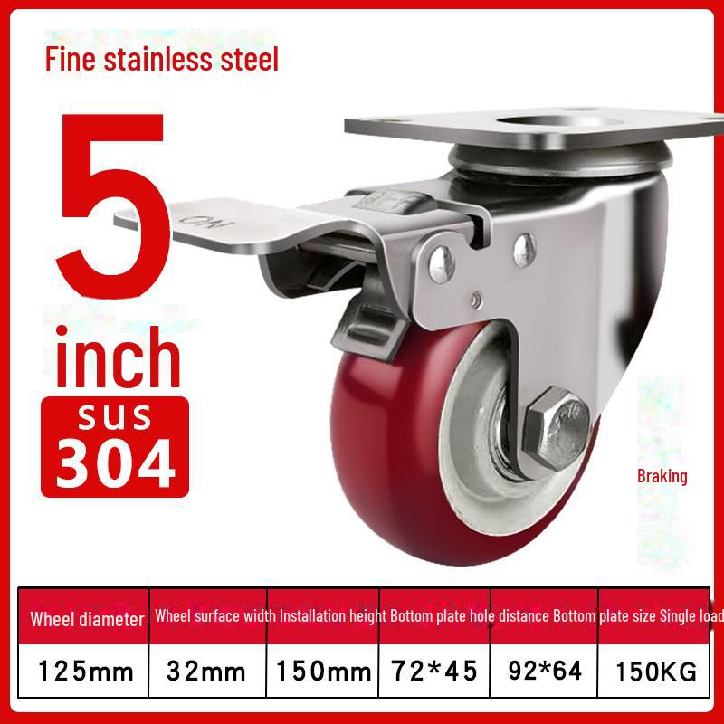 Medium 304 Stainless Steel Silent Caster Wheels with Brakes - Available In 3", 4", and 5" Sizes (Anti-Rust & Labor-Saving)