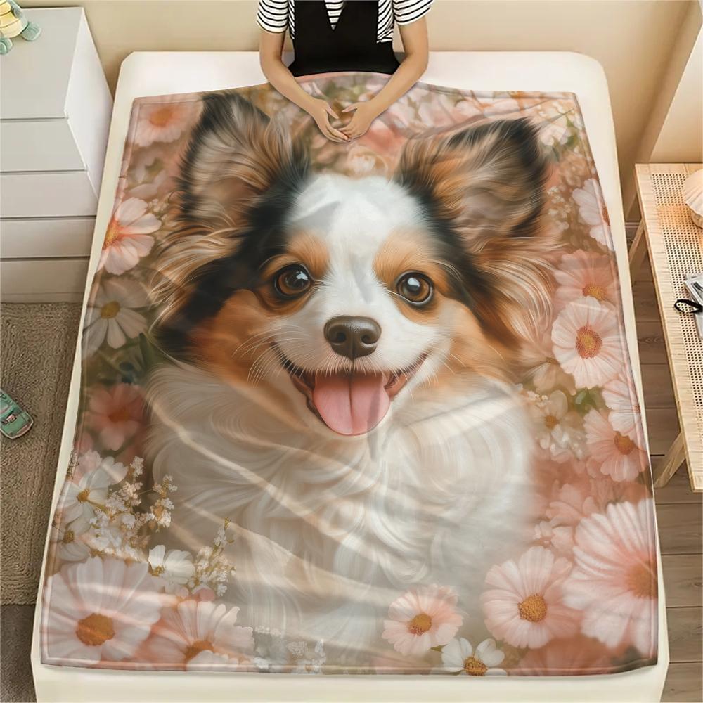 Krásná Papillon, vzorovaná flanelová deka, Vysoká kvalita, Pohodlná pro všechna roční období, Domácí dekorace, Teplo a pohodlí, Perfektní pro dárky.