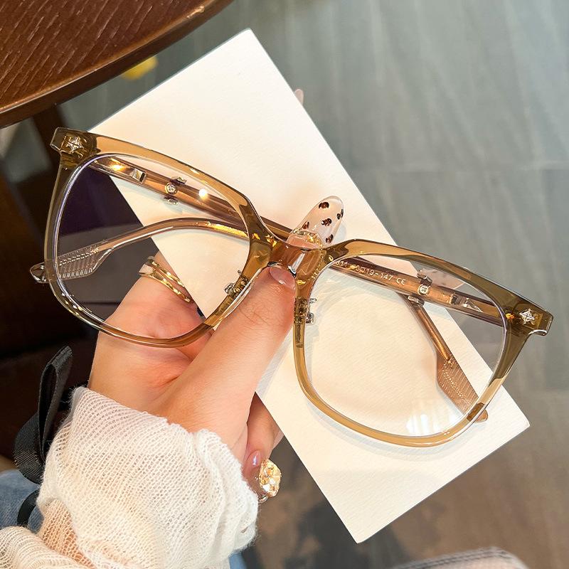 Luo Xin glasses frame male and female large frame black frame transparent polygon retro plain face wide face myopia flat light
