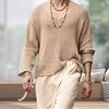 Spring Autumn Men Pullover Sweater V-Neck Long Sleeve Solid Color Knitted Tops Hollow