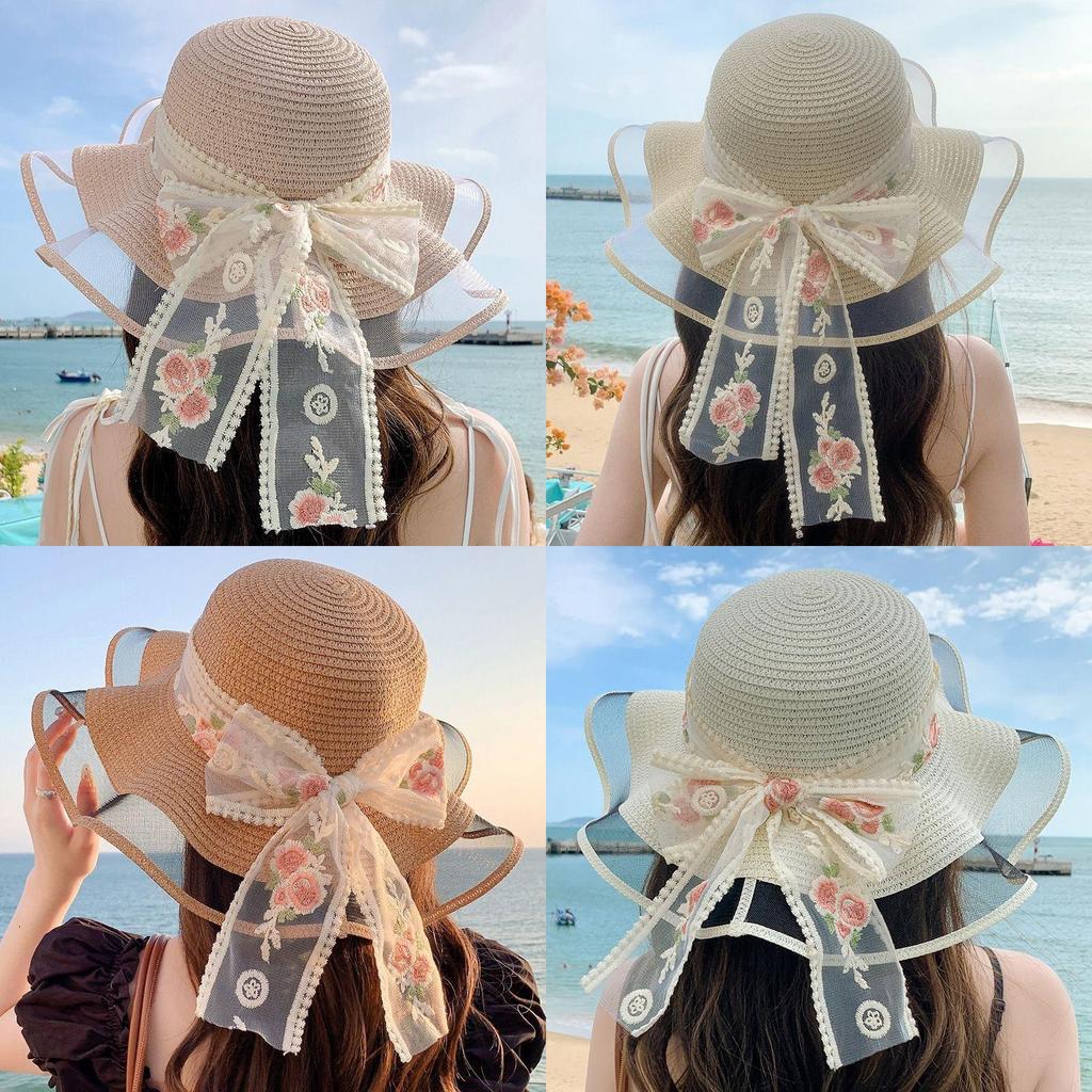 Flower Themed Sun Hat For Women With Large Brim Summer Beach Vacation Fashion Accessory