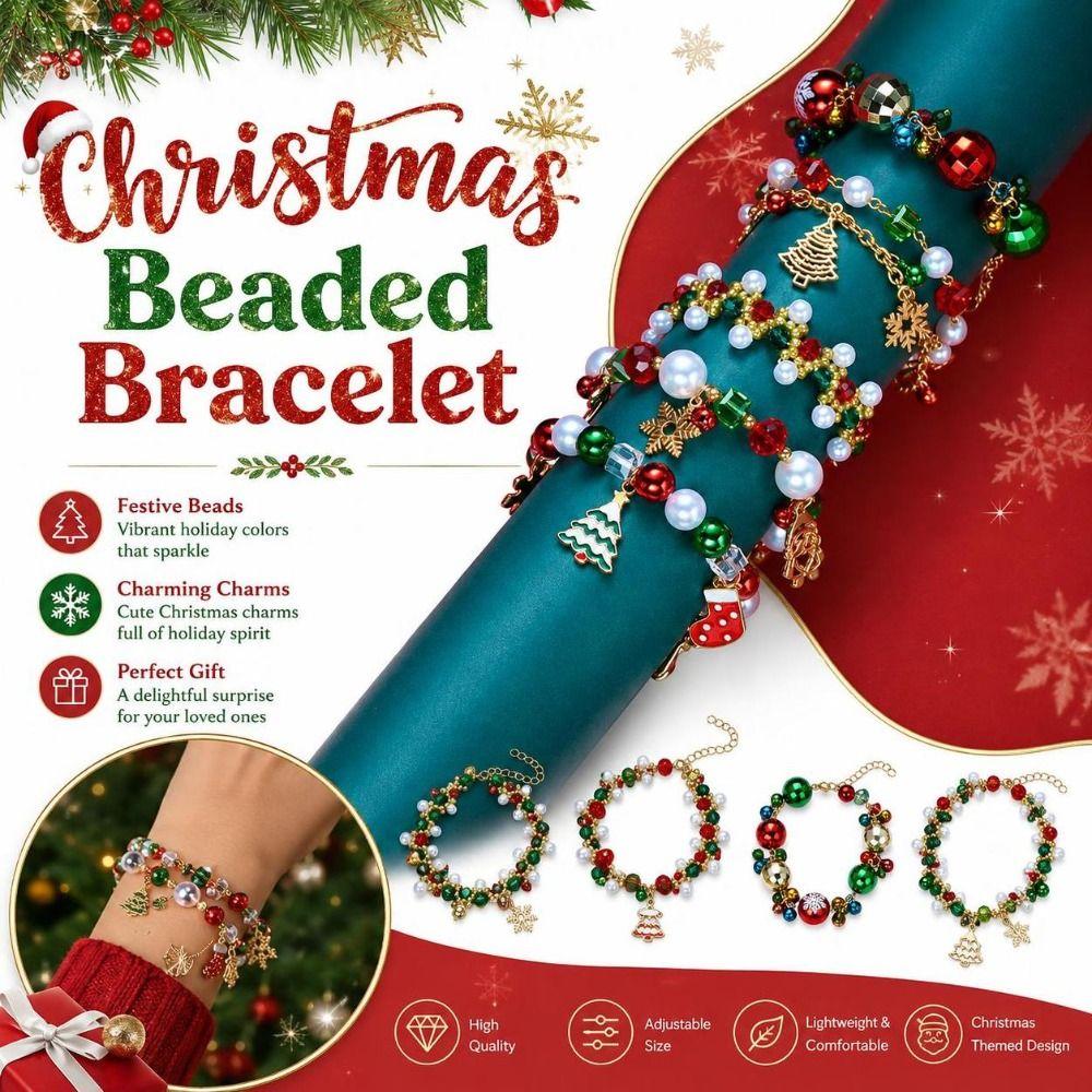 Imitation Pearl Christmas Beaded Bracelet Alloy Christmas Jewelry  Holiday Outfit Accessories