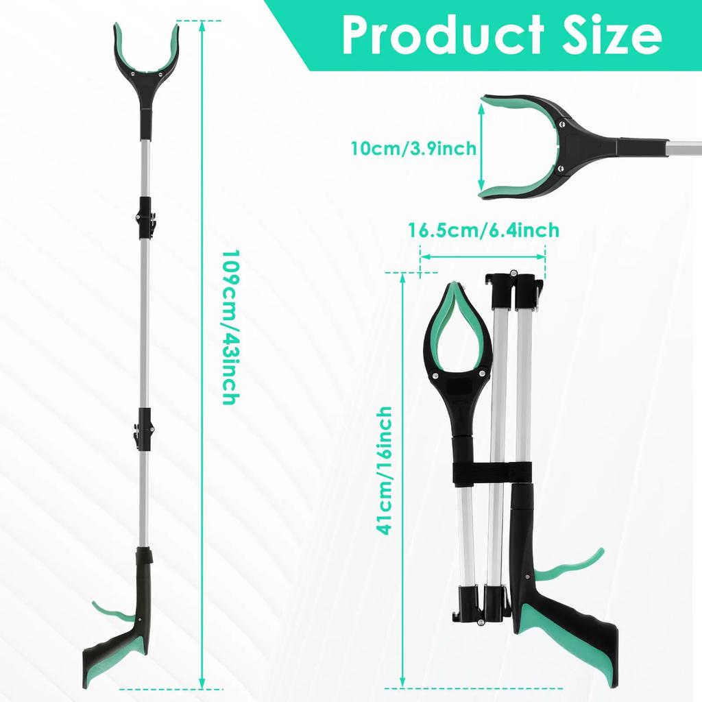 Foldable Litter Reachers with Non-Slip Jaws Pickers Pick Up Tools 43in Gripper Extender Grabber Picker for Elderly Outdoor New
