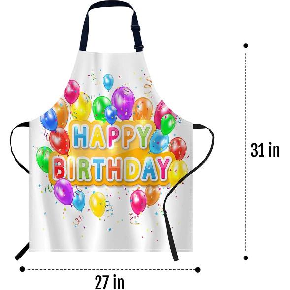 oFloral Happy Birthday with Balloons Apron Unisex Adjustable Bib Apron Cooking Kitchen Chef Women Men Aprons for Home Kitchen, Restaurant,Coffee
