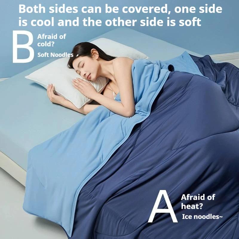 Summer Cooling Blanket Dual-Sided For Hot Sleepers - Lightweight Aircon Quilt W/Silk Feel & Breathable Cover, Ac Bed Comforter