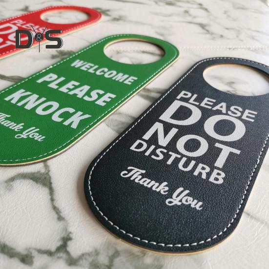Do Not Disturb Door Hanger Double-sided Faux Leather Welcome Please Knock Home Office Door Handle Sign Hanging Decoration Ornament
