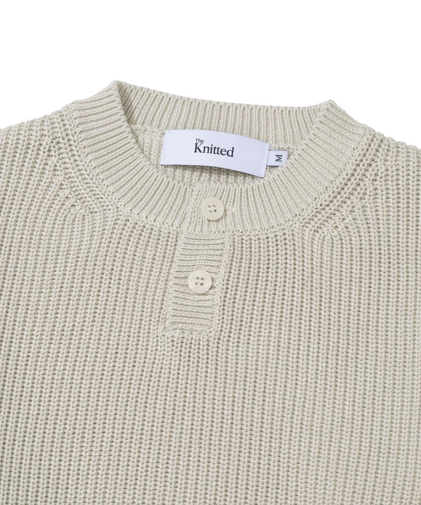 KNITTED Cotton Henley Neck Waffle Knit Swiss