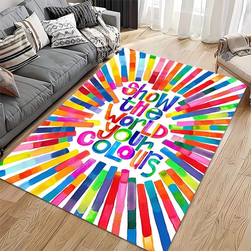 "Colorful Rectangular Carpet with Inspirational Quote Design Décor" Suitable for Use As an Anti-slip for Living Room Bedroom Sofas