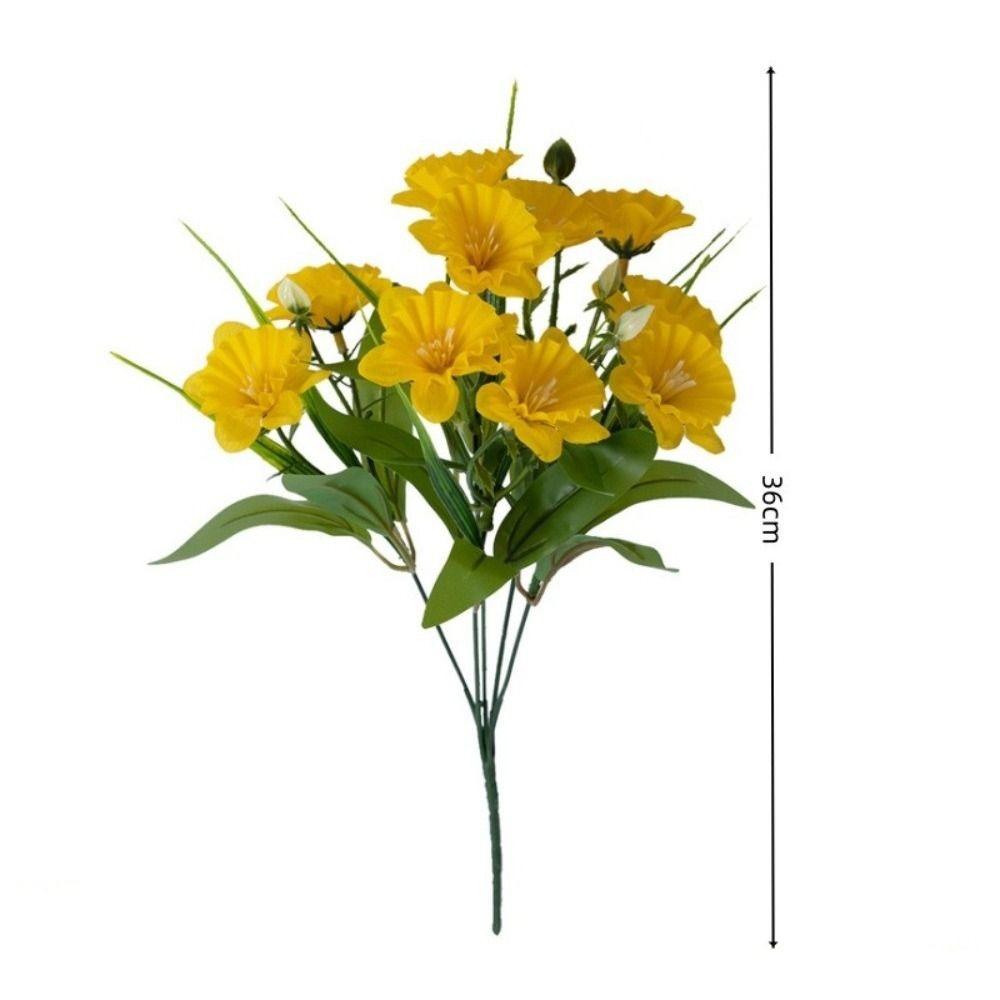 Silk Flower Artificial Daffodil Bouquet Multiple Heads 36cm Simulation Plants Leaves Bridal Bouquets Real Touch Plants