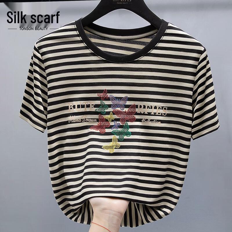 Women s Round Neck Striped T-Shirt M