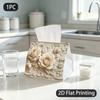 1pc Tissue Box, Classic Cream Roses Elegant Ornate Pattern, 2D Flat Printing, Crafted with Strong Polyester, Can Be Folded, Napkin Box, for Vehicles
