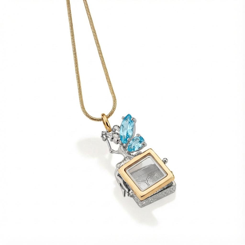 

Fairy Tale Elf Necklace Stainless Steel Retro Square Box Pendant Smart Design Opening And Closing Jewelry Women