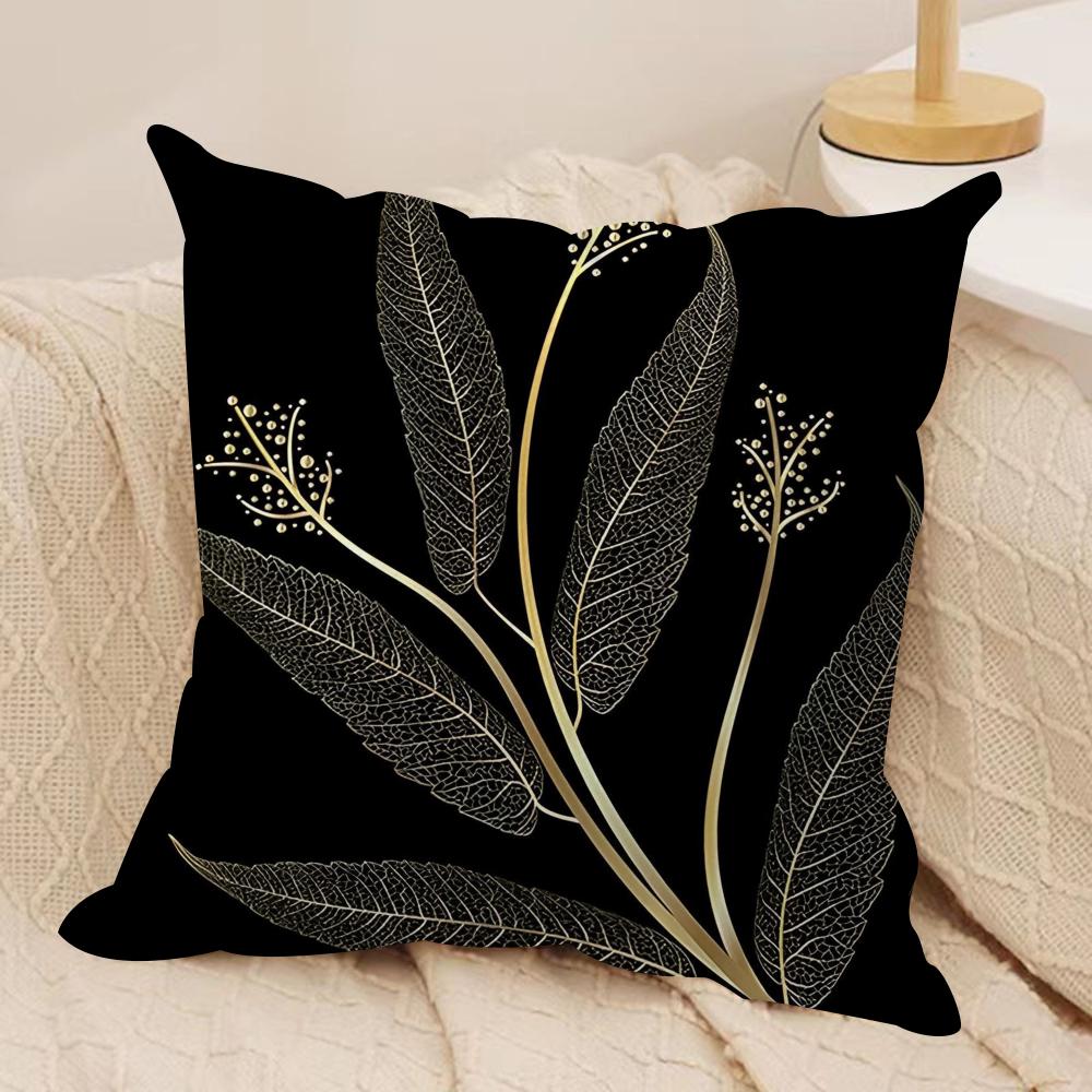 Golden Leaf  Branch Pattern Cushion Cover Silky Short Plush DoubleSided Printed Pillow Case for Sofa All Seasons Home Decor